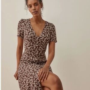 Reformation brown and white floral button down dress size 2